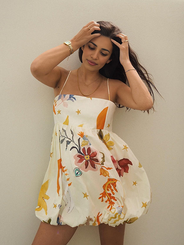 Beaumama robes courte grossesse élégant cocktail impression graffiti spaghettiträger bouffante femme enceinte