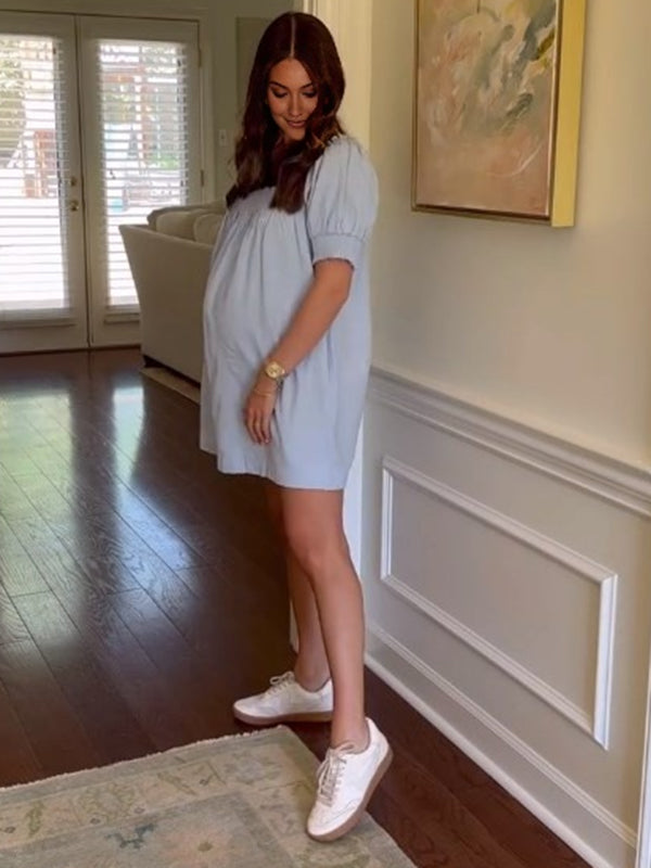Beaumama robes courte grossesse casual vacances plissé trapèze épaule dénudée femme enceinte