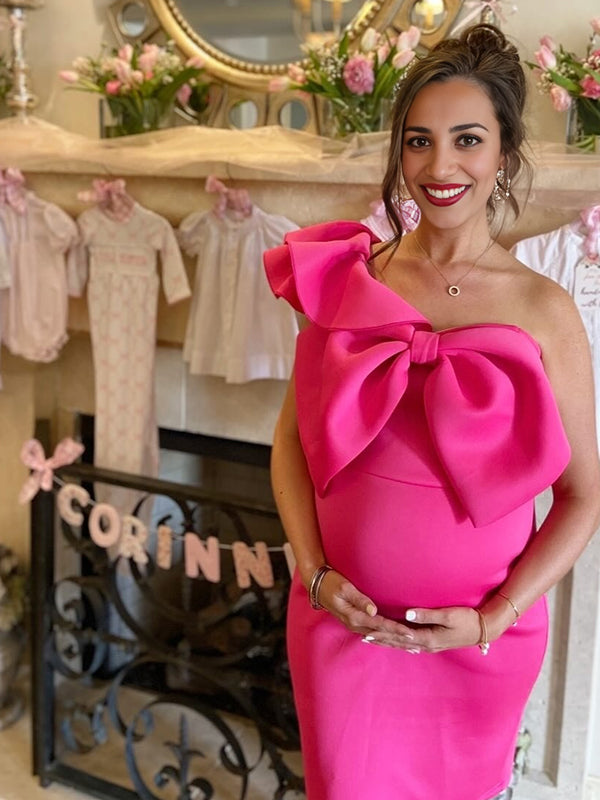 Beaumama robes courte grossesse nœud papillon volants épaules dénudées femme enceinte