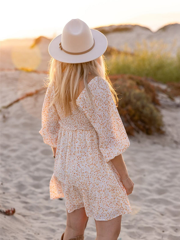 Robes courte de grossesse imprimé fleurie-Abricot