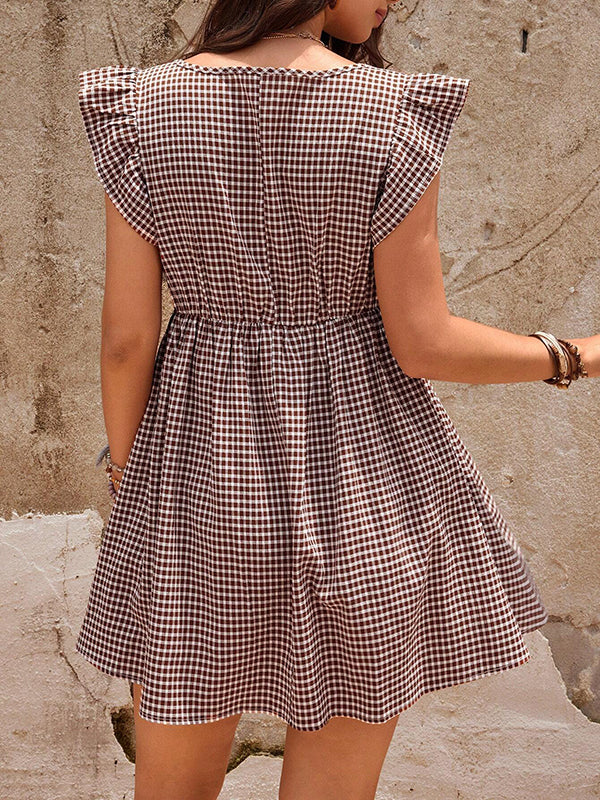 Robe courte grossesse volants trapèze marron