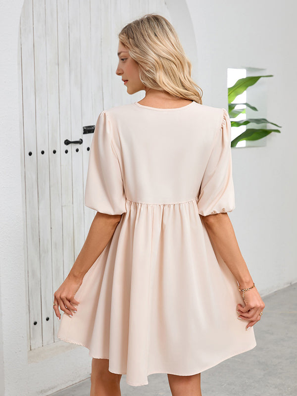 Robe courte grossesse nœud papillon trapèze abricot