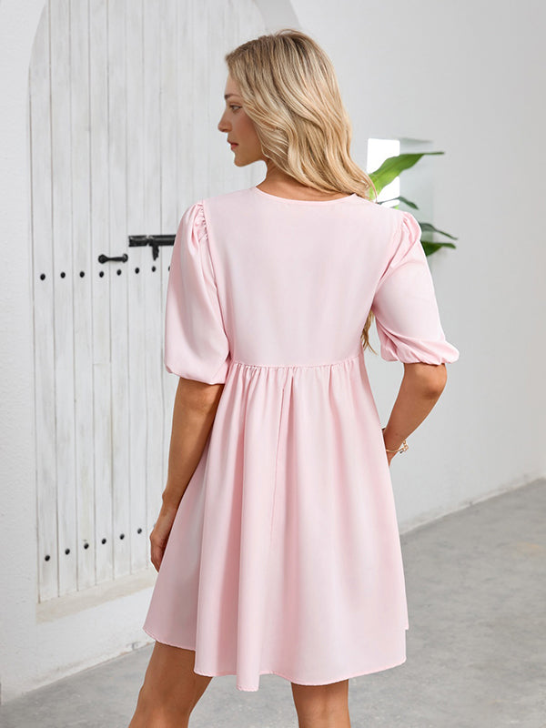 Robe courte grossesse nœud papillon trapèze rose