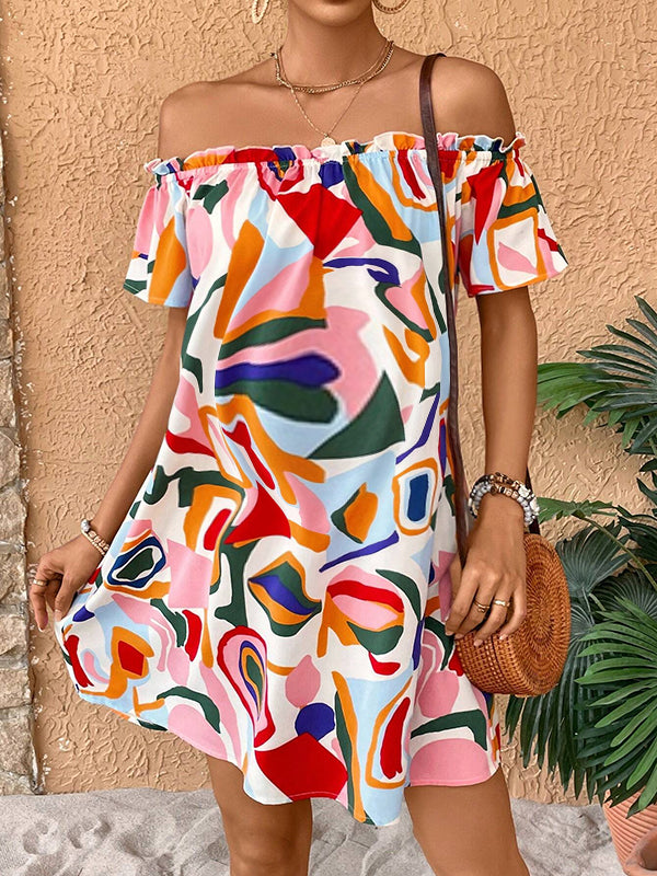 Robes courte grossesse imprimé fleurie épaule dénudée multicolore