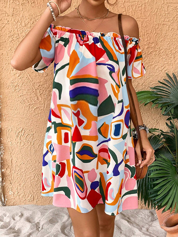 Robes courte grossesse imprimé fleurie épaule dénudée multicolore