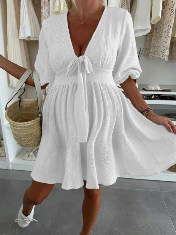 Robe courte grossesse nœud papillon trapèze blanche