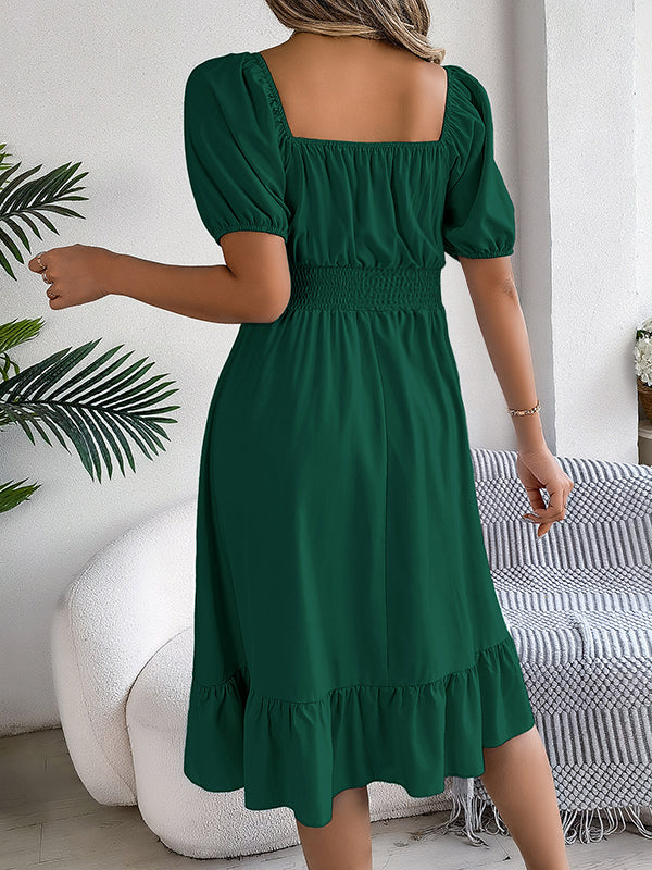 Robes mi-longue grossesse volants vert