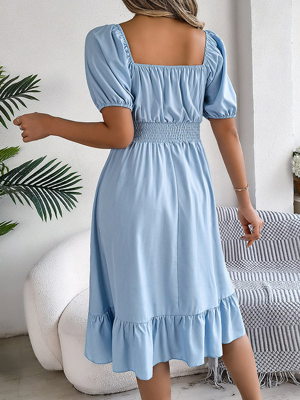 Robes mi-longue grossesse volants bleu