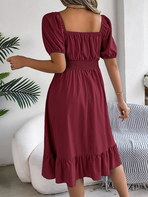 Robes mi-longue grossesse volants bordeaux