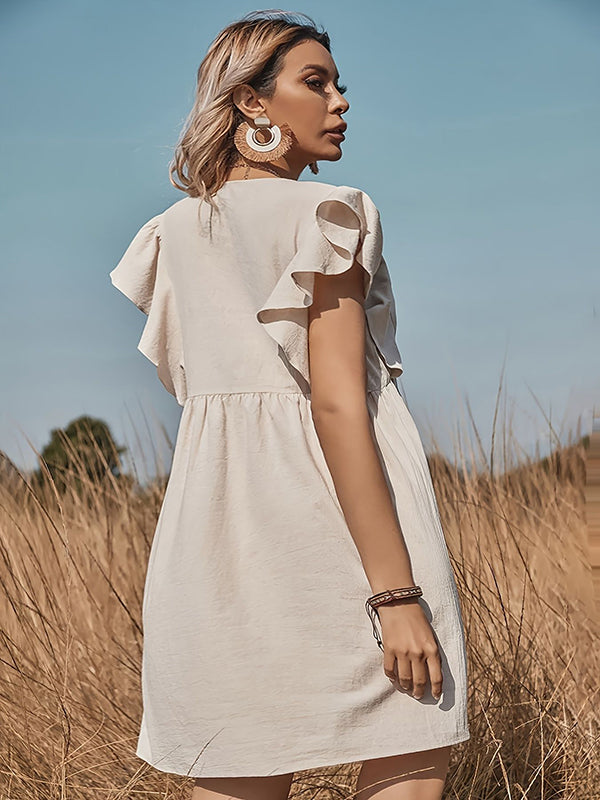 Robe courte grossesse volants boutonnage khaki
