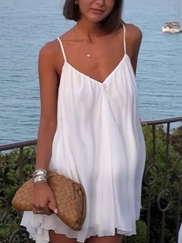 Robe courte grossesse spaghettiträger fluide dos nu blanche