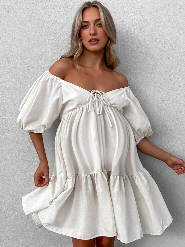 Robe courte grossesse volants trapèze coulisse taille khaki