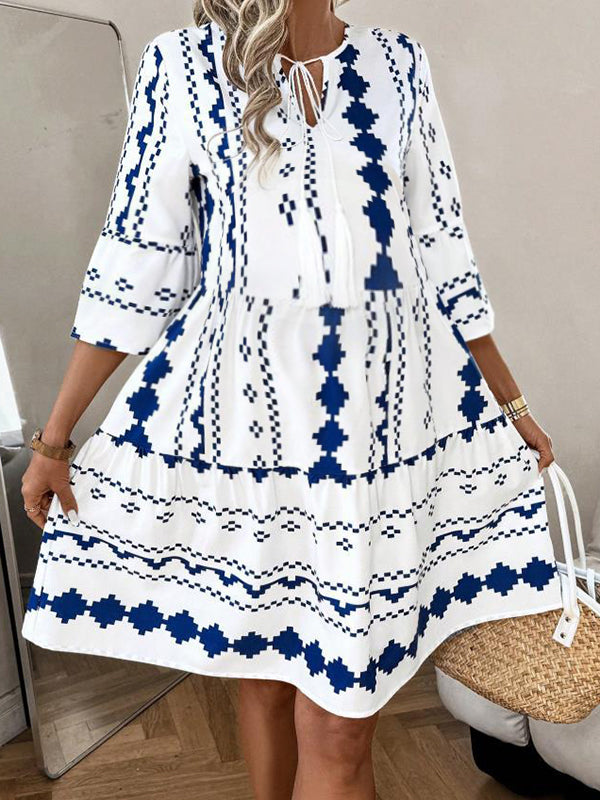 Robe courte grossesse imprimé fleurie epissage bleu
