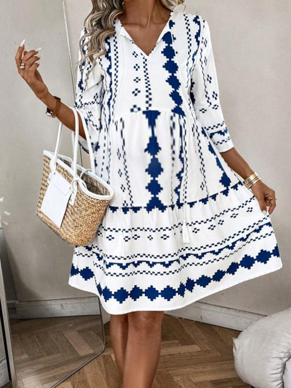 Robe courte grossesse imprimé fleurie epissage bleu