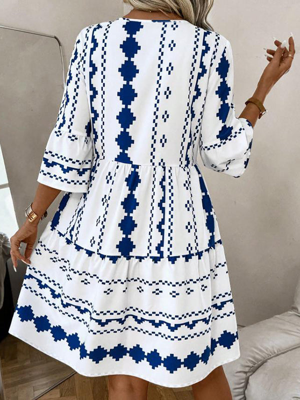 Robe courte grossesse imprimé fleurie epissage bleu