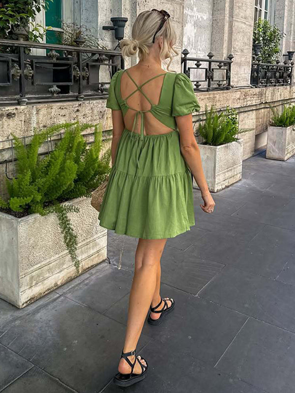 Beaumama robe courte grossesse dos nu vert