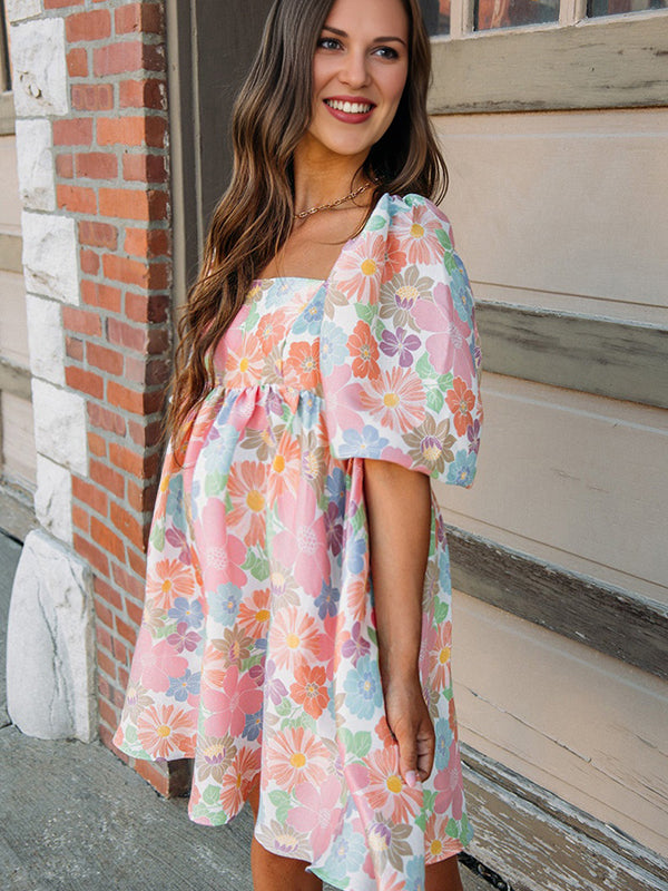 Beaumama robe courte grossesse imprimé fleurie trapèze rose