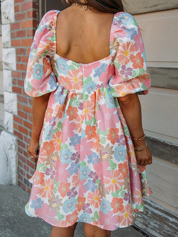 Beaumama robe courte grossesse imprimé fleurie trapèze rose