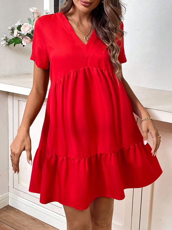 Beaumama robe courte grossesse volants rouge