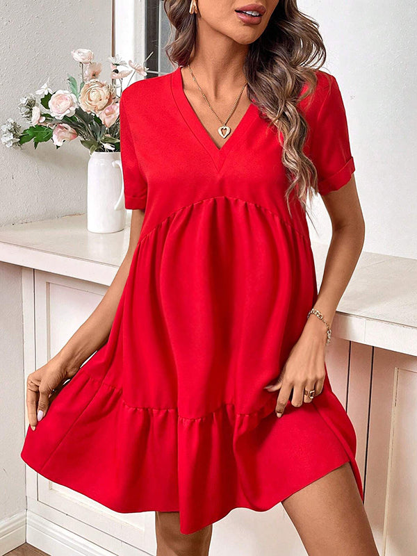 Beaumama robe courte grossesse volants rouge