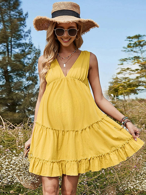 Beaumama robe courte grossesse volants jaune