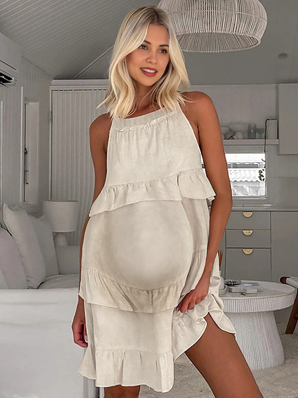 Beaumama robe courte grossesse vacances ruchés froncées froufrou femme enceinte