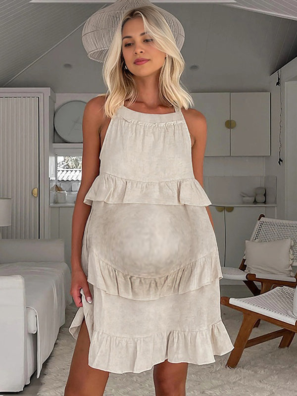 Beaumama robe courte grossesse vacances ruchés froncées froufrou femme enceinte