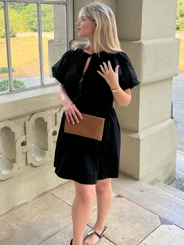 Beaumama robe courte grossesse trapèze nœud papillon noir femme enceinte