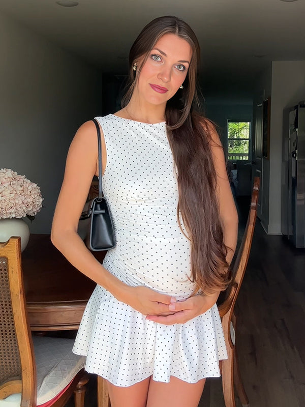 Beaumama robe courte grossesse chic vacances pois volants trapèze blanche femme enceinte
