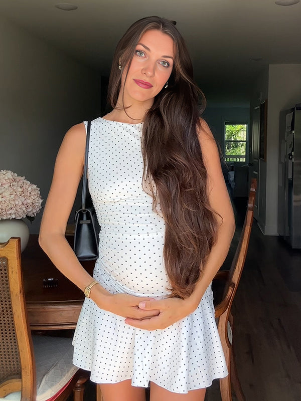 Beaumama robe courte grossesse chic vacances pois volants trapèze blanche femme enceinte