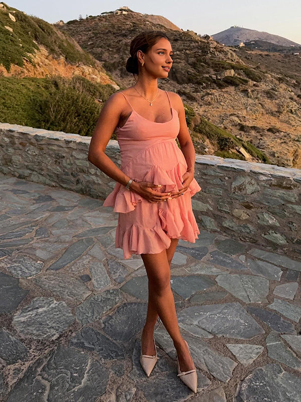 Beaumama robe courte grossesse chic vacances spaghettiträger froufrou volants femme enceinte