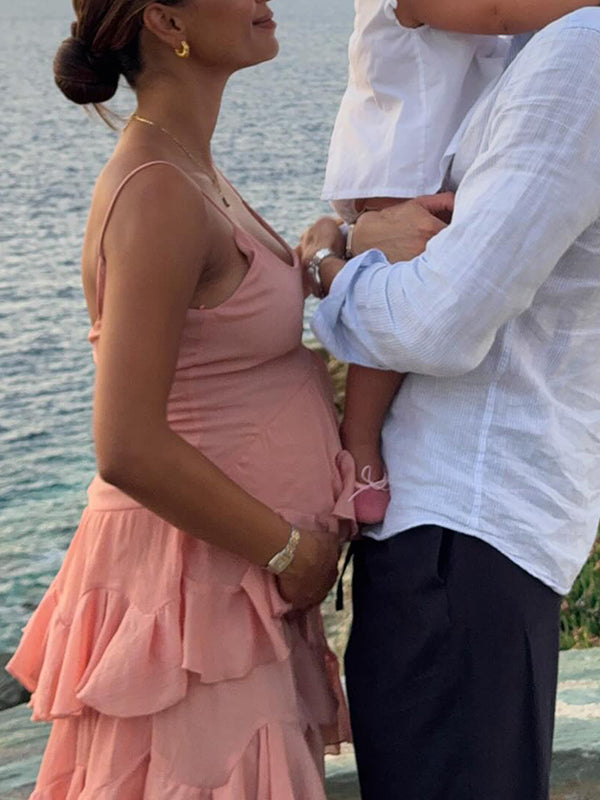 Beaumama robe courte grossesse chic vacances spaghettiträger froufrou volants femme enceinte