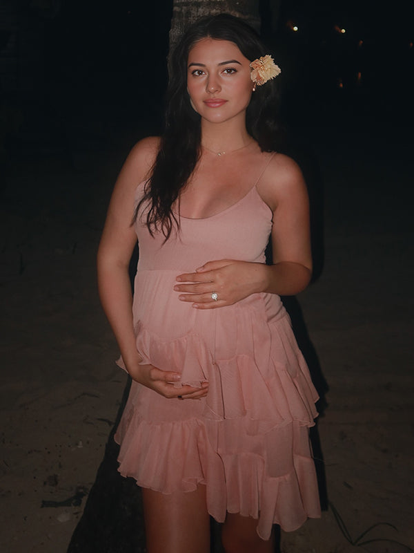 Beaumama robe courte grossesse chic vacances spaghettiträger froufrou volants femme enceinte