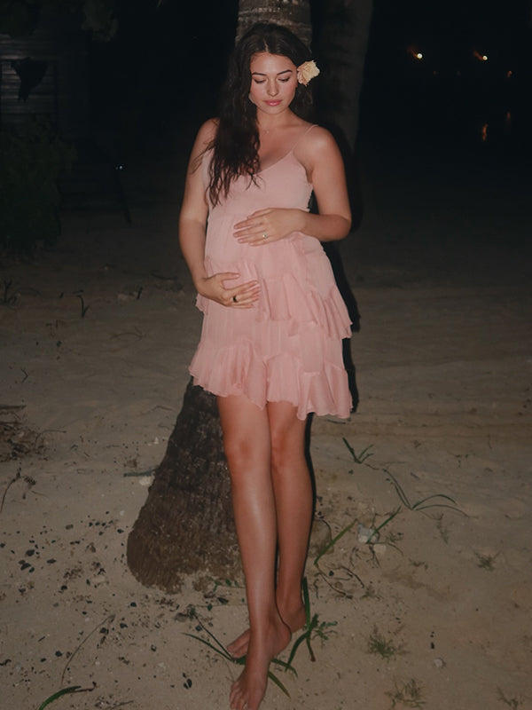 Beaumama robe courte grossesse chic vacances spaghettiträger froufrou volants femme enceinte