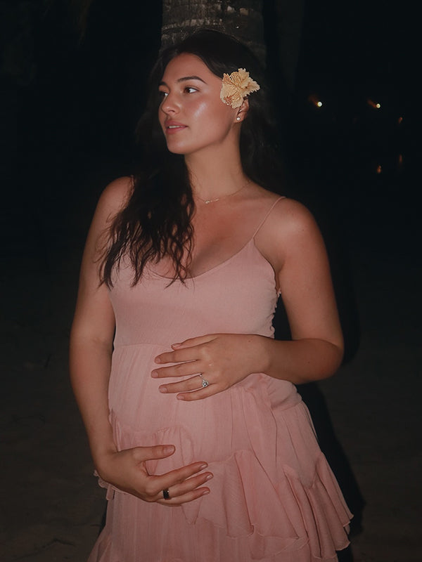Beaumama robe courte grossesse chic vacances spaghettiträger froufrou volants femme enceinte