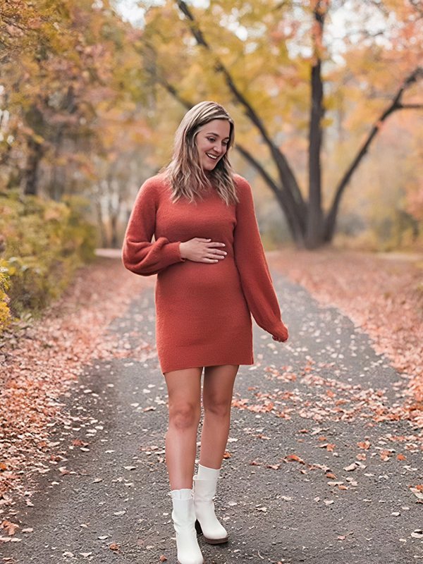 Beaumama robe pulls courte grossesse casual simple crochet tricot moulante femme enceinte