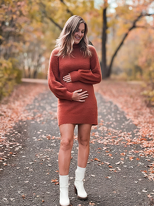 Beaumama robe pulls courte grossesse casual simple crochet tricot moulante femme enceinte