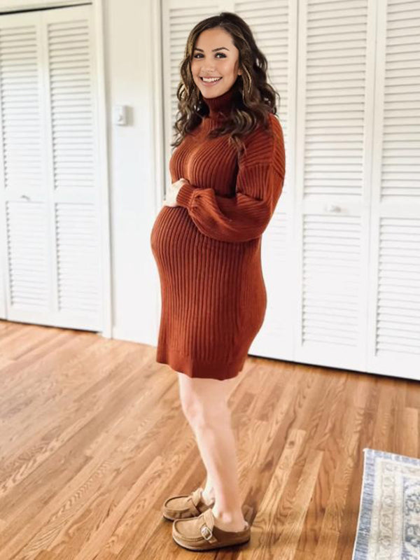 Beaumama robe pulls courte grossesse casual travail rayé col roulé crochet tricot femme enceinte