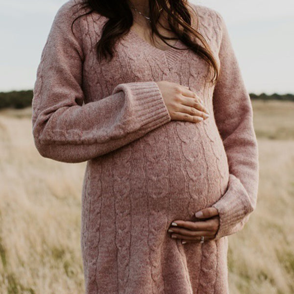 Beaumama robe pull courte grossesse élégant chic tricot torsadé trapèze manchon de lanterne femme enceinte