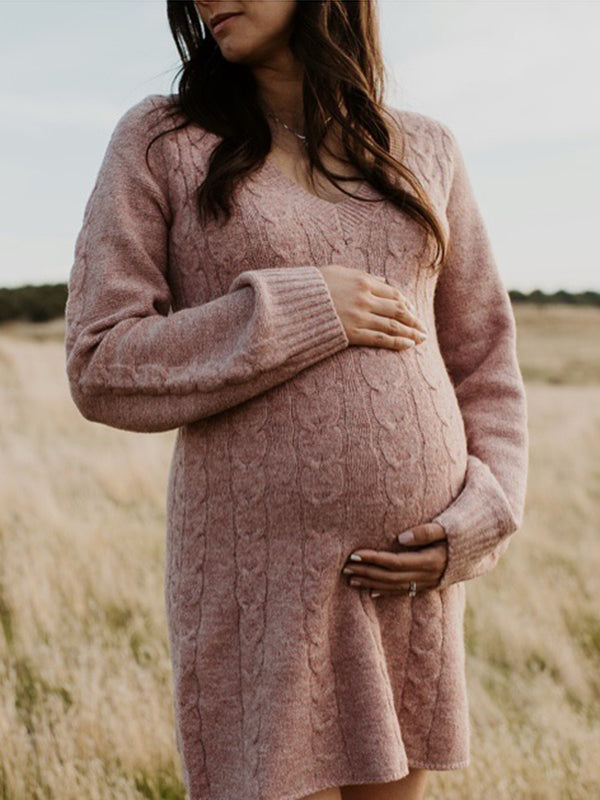 Beaumama robe pull courte grossesse élégant chic tricot torsadé trapèze manchon de lanterne femme enceinte