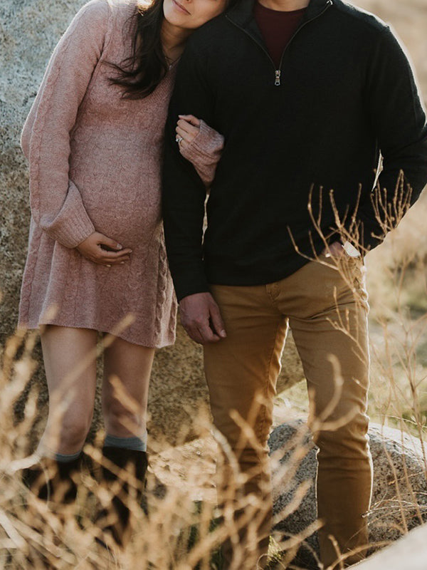 Beaumama robe pull courte grossesse élégant chic tricot torsadé trapèze manchon de lanterne femme enceinte