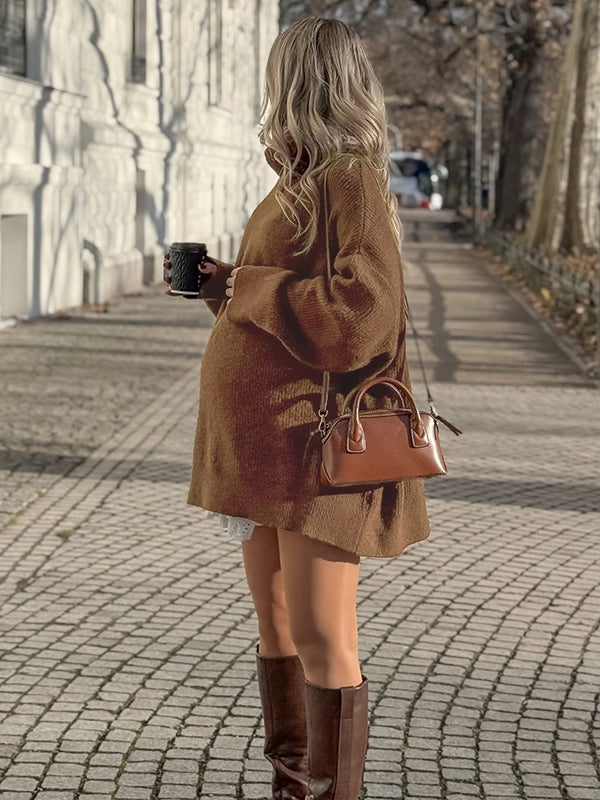 Beaumama robe pull courte grossesse vintage casual crochet tricot col roulé femme enceinte