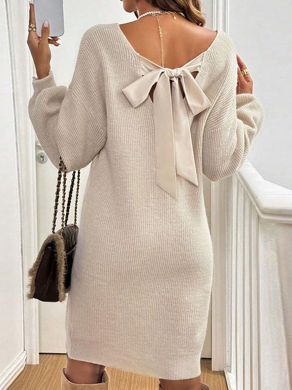 Beaumama robe pull courte grossesse mignon casual crochet tricot nœud papillon dos nu femme enceinte