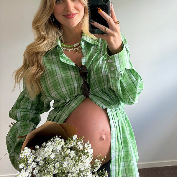 Beaumama blouses grossesse décontracté vacances carreaux plissé volants boutonnage femme enceinte