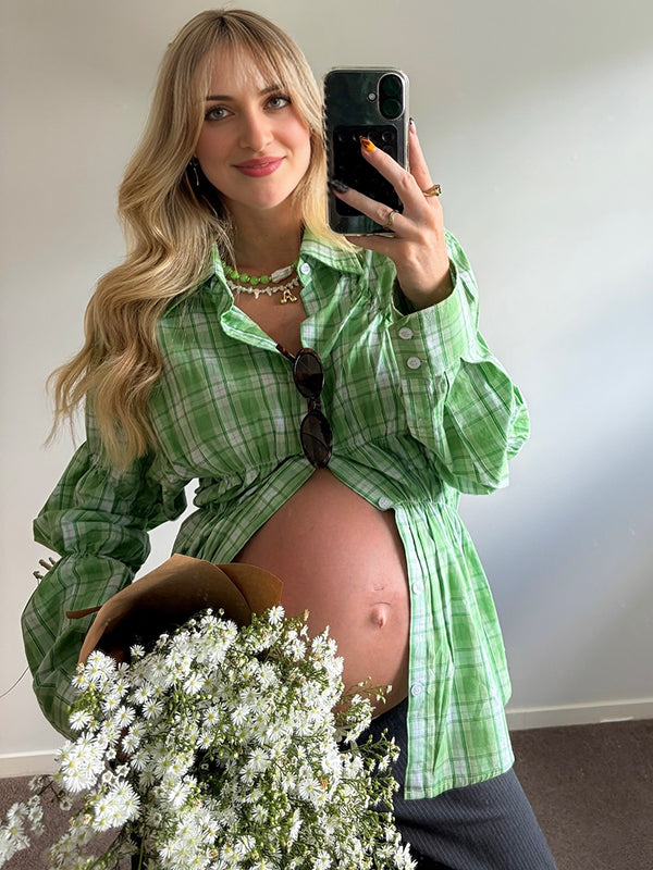 Beaumama blouses grossesse décontracté vacances carreaux plissé volants boutonnage femme enceinte