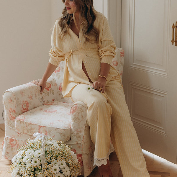 Beaumama blouses pantalons grossesse chic 2 pièces dentelle ceinture irrégulier shooting femme enceinte