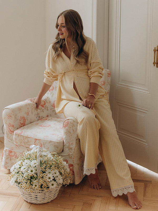 Beaumama blouses pantalons grossesse chic 2 pièces dentelle ceinture irrégulier shooting femme enceinte