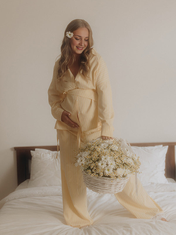 Beaumama blouses pantalons grossesse chic 2 pièces dentelle ceinture irrégulier shooting femme enceinte