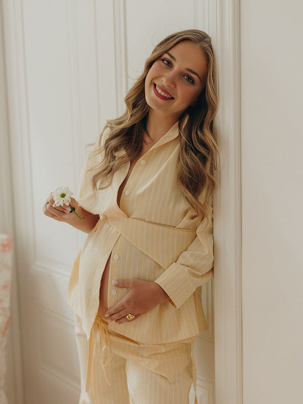 Beaumama blouses pantalons grossesse chic 2 pièces dentelle ceinture irrégulier shooting femme enceinte