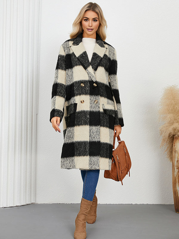 Beaumama manteau en laine grossesse casual carreaux double boutonnage poches poilu manteau d'hiver femme enceinte